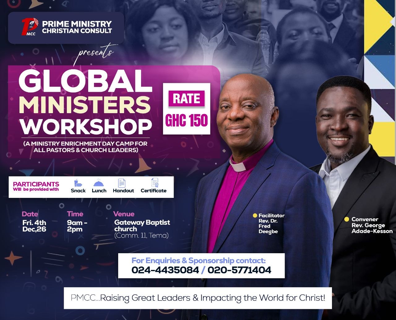 Original Global Ministers Workshop flyer showing the facilitator and convener